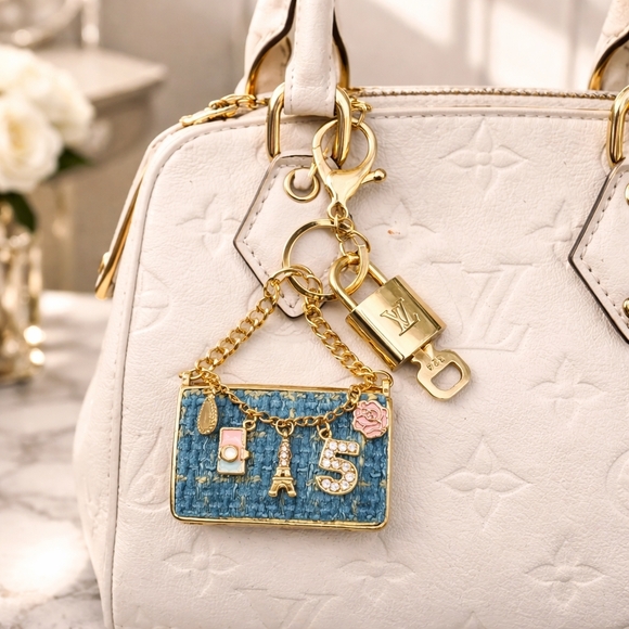 Louis Vuitton Accessories - Authentic Louis Vuitton Lock & Key with unbranded Tweed Blue Bagcharm, Keychain